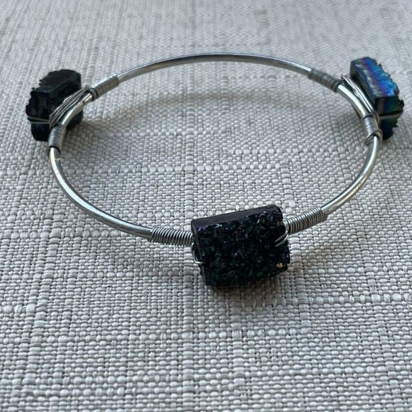 Fashion Bracelet Silver Tone Women Wrist Band Stone Bracelet - Picture 7 of 8